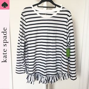Kate Spade Stripe Long Sleeve Ruffle Tee XL